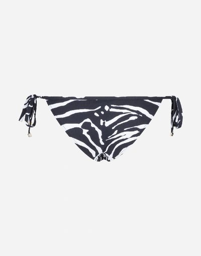 Shop Dolce & Gabbana Zebra Print Bikini Bottoms With Ties In Animal Print