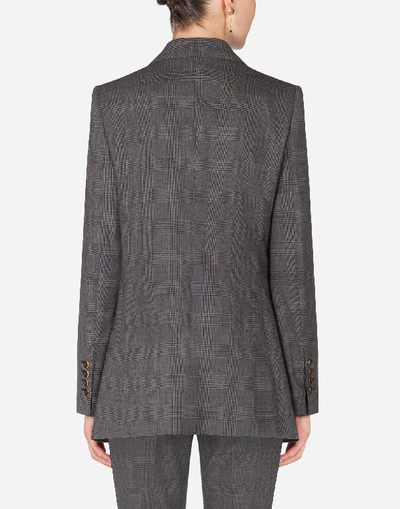 Shop Dolce & Gabbana Single-breasted Glen Plaid Blazer In Grey