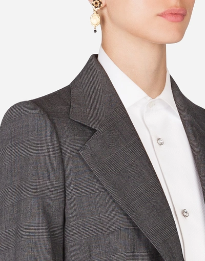 Shop Dolce & Gabbana Single-breasted Glen Plaid Blazer In Grey