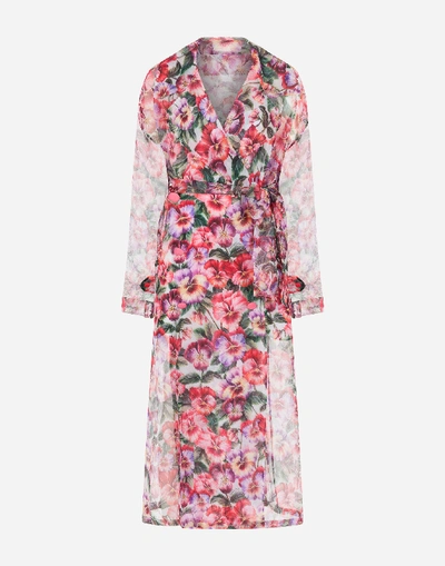 Shop Dolce & Gabbana Violet-print Organza Trench Coat In Floral Print