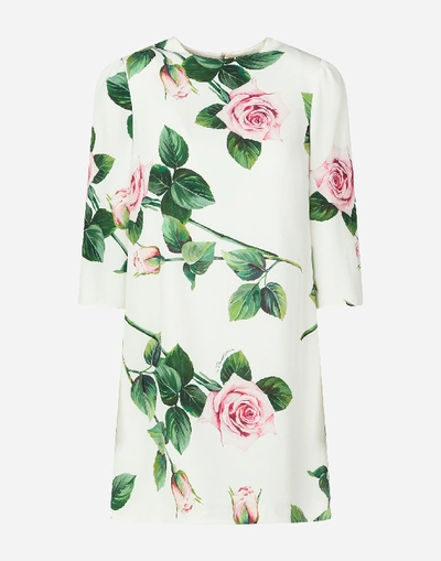 Shop Dolce & Gabbana Cady Fabric Mini Dress In Tropical Rose Print In Floral Print