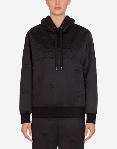Shop Dolce & Gabbana Millennials Star Scuba Fabric Hoodie In Black