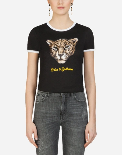 Shop Dolce & Gabbana T-shirt With Leopard Patch In Black