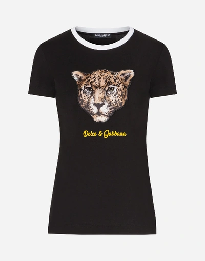 Shop Dolce & Gabbana T-shirt With Leopard Patch In Black