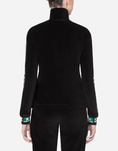 Shop Dolce & Gabbana Velvet Sweatshirt With Dg Logo Bands In Black