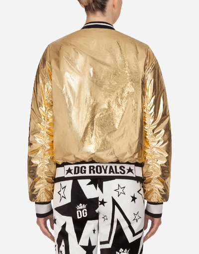 Shop Dolce & Gabbana Bomber Jacket In Lightweight Laminated Nylon In Gold