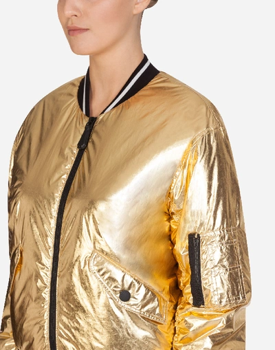 Shop Dolce & Gabbana Bomber Jacket In Lightweight Laminated Nylon In Gold