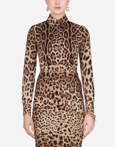 Shop Dolce & Gabbana Leopard-print Charmeuse Shirt