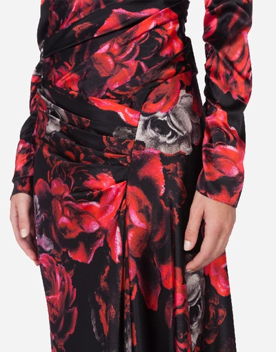 Shop Dolce & Gabbana Rose Print Charmeuse Long Dress