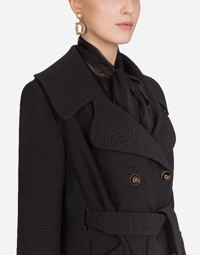 Shop Dolce & Gabbana Double-breasted Basketweave Pea Coat With Decorative Buttons In Black