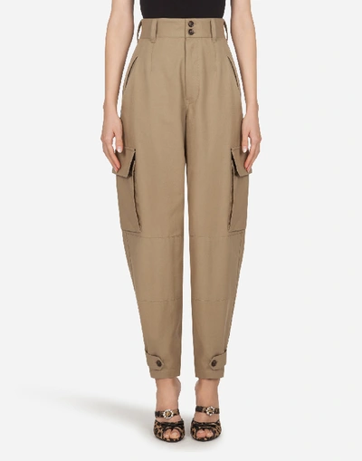 Shop Dolce & Gabbana Panama Cargo Pants With Large Pockets In Brown