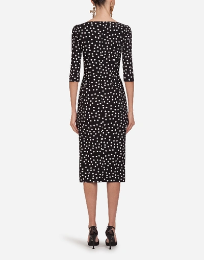 Shop Dolce & Gabbana Cady Fabric Small Polka-dot Print Longuette Dress