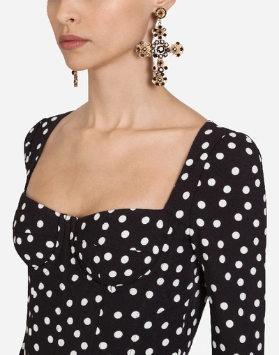 Shop Dolce & Gabbana Cady Fabric Small Polka-dot Print Longuette Dress