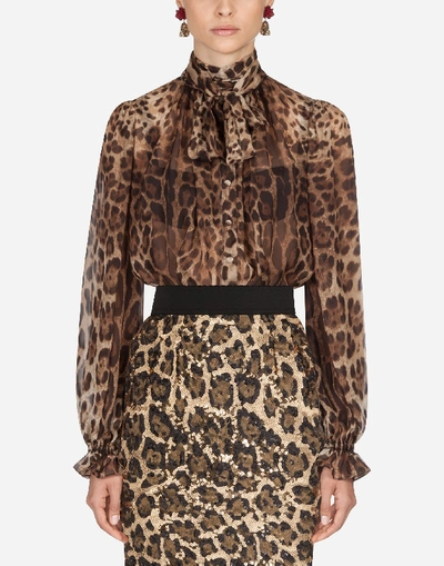 Shop Dolce & Gabbana Printed Chiffon Shirt In Leopard Print