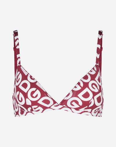 Shop Dolce & Gabbana Jersey Soft-cup Bra With Dg Logo Print In Multicolor