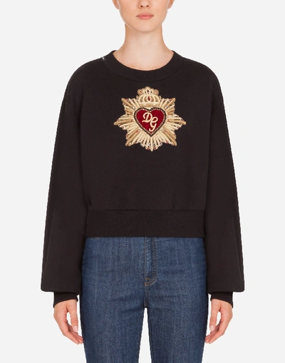 Shop Dolce & Gabbana Jersey Sweatshirt With Heart Embellishment In Black
