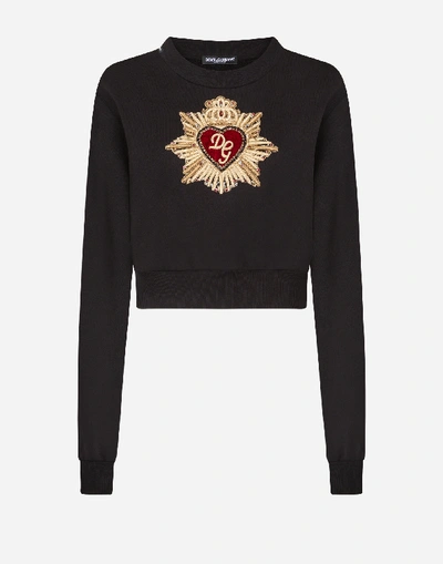 Shop Dolce & Gabbana Jersey Sweatshirt With Heart Embellishment In Black