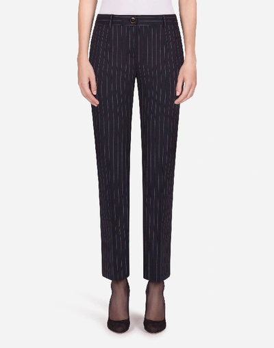 Shop Dolce & Gabbana Low-rise Pants In Pin-stripe Woolen Fabric