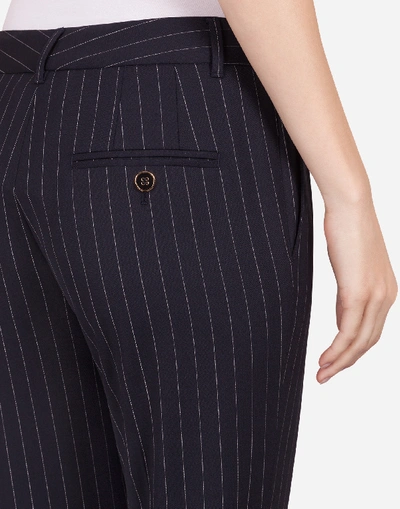 Shop Dolce & Gabbana Low-rise Pants In Pin-stripe Woolen Fabric