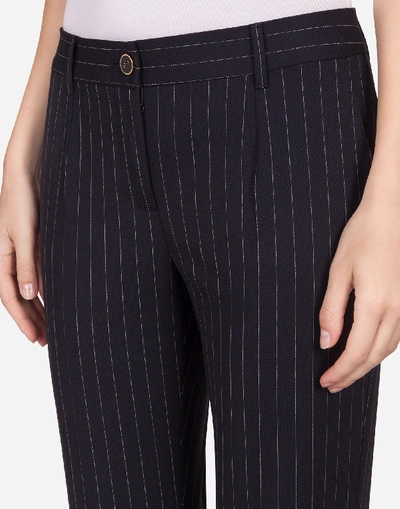 Shop Dolce & Gabbana Low-rise Pants In Pin-stripe Woolen Fabric