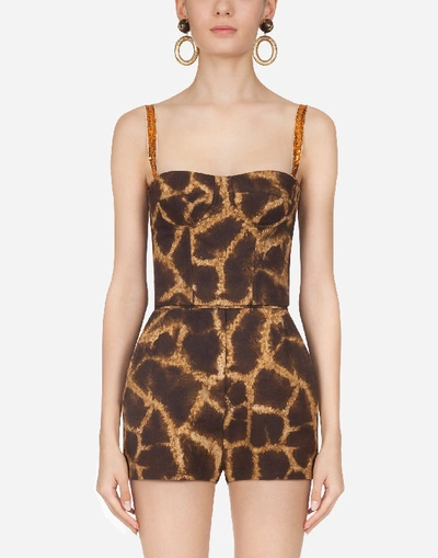 Shop Dolce & Gabbana Bustier In Drill With Giraffe Print In Animal Print