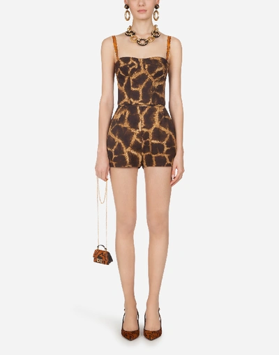 Shop Dolce & Gabbana Bustier In Drill With Giraffe Print In Animal Print
