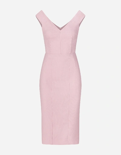 Shop Dolce & Gabbana Sleeveless Wool Crepe Longuette Dress In Pink