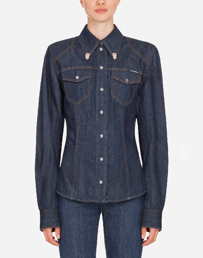 Shop Dolce & Gabbana Long-sleeved Denim Shirt In Blue