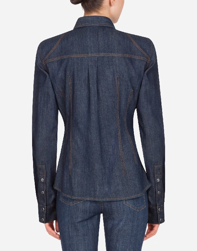 Shop Dolce & Gabbana Long-sleeved Denim Shirt In Blue