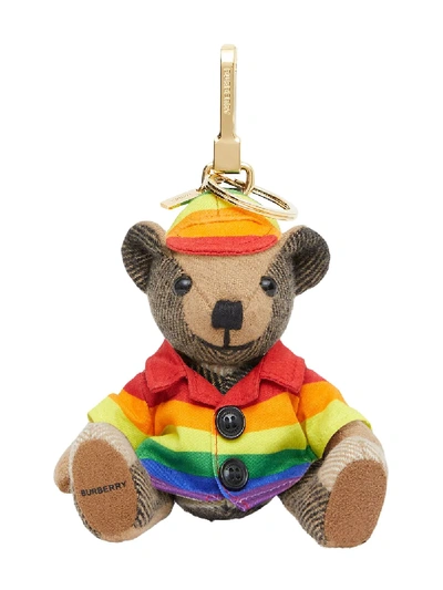 Shop Burberry Thomas Bear Rainbow Coat And Hat Charm In Neutrals