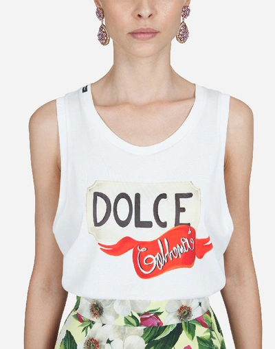 Shop Dolce & Gabbana Jersey Tank Top With  Print In White