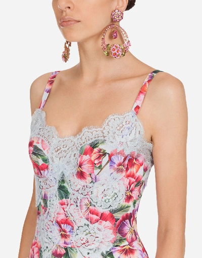 Shop Dolce & Gabbana Short Violet-print Charmeuse Slip Dress In Floral Print