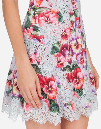 Shop Dolce & Gabbana Short Violet-print Charmeuse Slip Dress In Floral Print