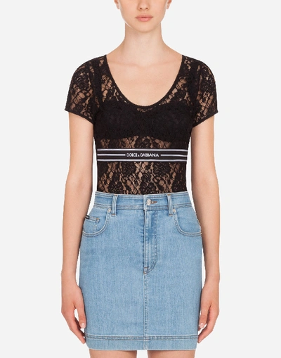 Shop Dolce & Gabbana Lace Top With Branded Elastic