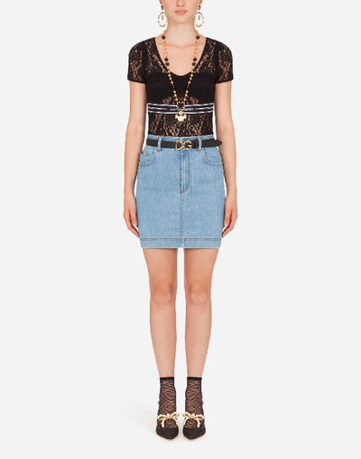 Shop Dolce & Gabbana Lace Top With Branded Elastic