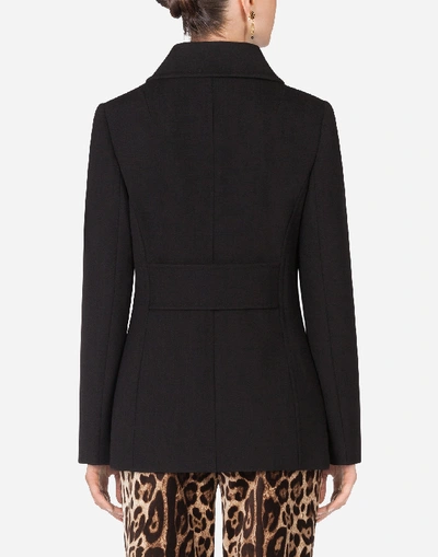 Shop Dolce & Gabbana Basketweave Pea Coat With Decorative Buttons