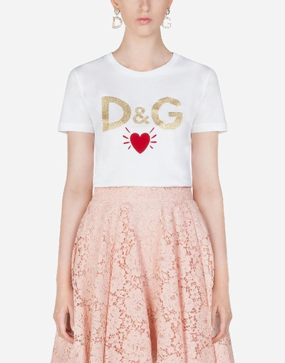 Shop Dolce & Gabbana Jersey T-shirt With Printed Logo In White
