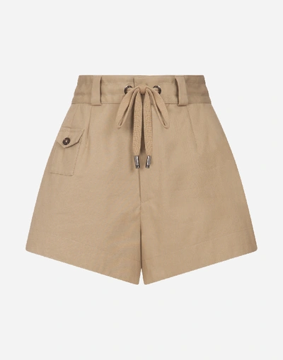 Shop Dolce & Gabbana Panama Shorts With Drawstring In Brown