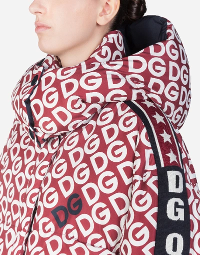 Shop Dolce & Gabbana Long Nylon Down Jacket With Dg Logo Print In Multicolor