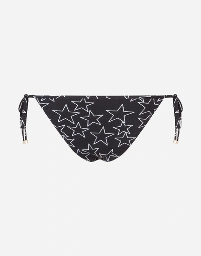 Shop Dolce & Gabbana Millennials Star Print Bikini Bottoms With String Ties In Black