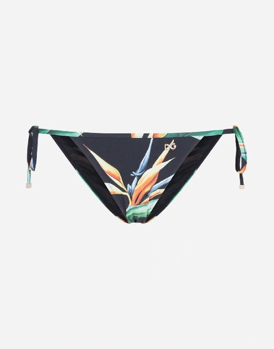Shop Dolce & Gabbana Bikini Bottoms With Ties And Bird Of Paradise Print In Floral Print