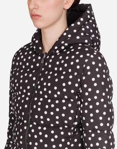 Shop Dolce & Gabbana Fitted Down Jacket With Hood And Polka Dot Print In Black