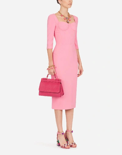 Shop Dolce & Gabbana Form-fitting Cady Midi Dress In Pink