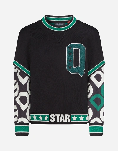 Shop Dolce & Gabbana Short Jersey Sweatshirt With Dg Logo Print In Multicolor