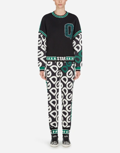 Shop Dolce & Gabbana Short Jersey Sweatshirt With Dg Logo Print In Multicolor