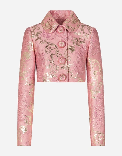 Shop Dolce & Gabbana Cropped Lamé Jacquard Jacket In Pink