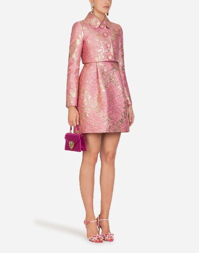 Shop Dolce & Gabbana Cropped Lamé Jacquard Jacket In Pink