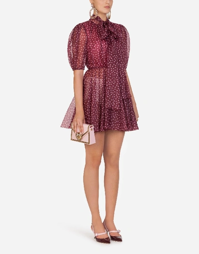 Shop Dolce & Gabbana Short Mini Polka-dot Print Organza Dress In Pink