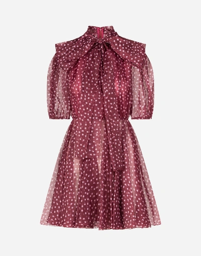 Shop Dolce & Gabbana Short Mini Polka-dot Print Organza Dress In Pink