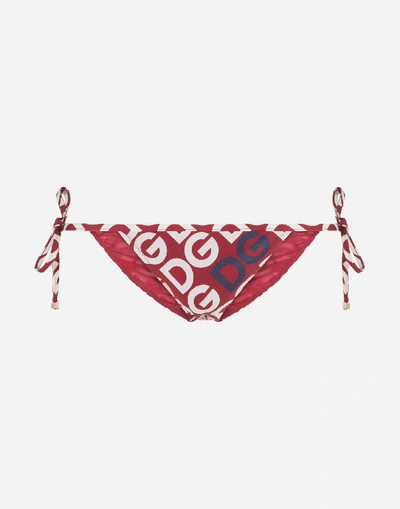 Shop Dolce & Gabbana String Bikini Bottoms With Dg Logo Print In Multicolor